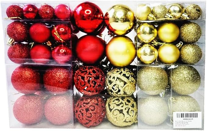 Kit de 100 bolas de Navidad lisas/escarchadas/brillantes + punta - Rojo y dorado